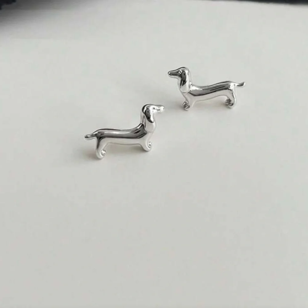 Silver Dachshund Dog Earrings